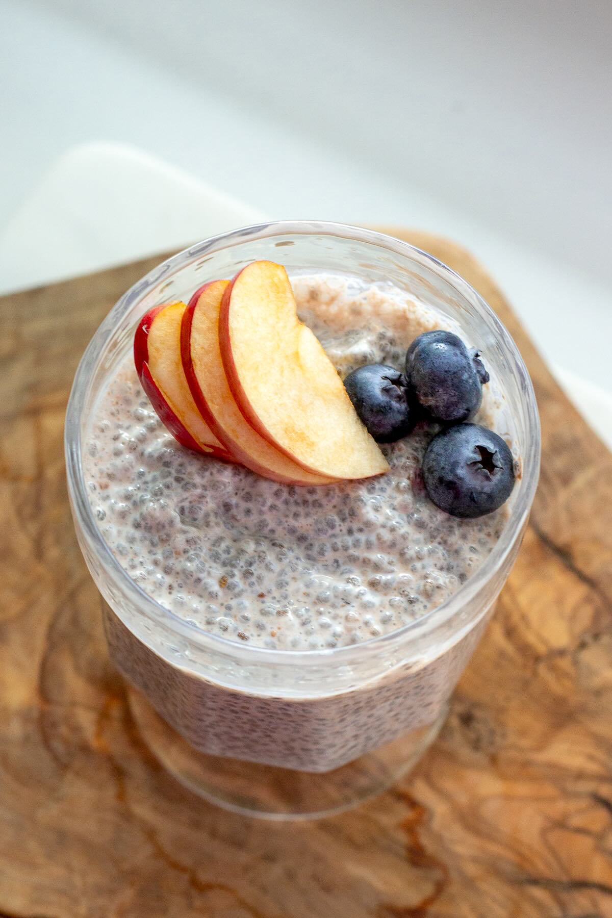 Overnight chia pudding with kefir topped with fresh berries