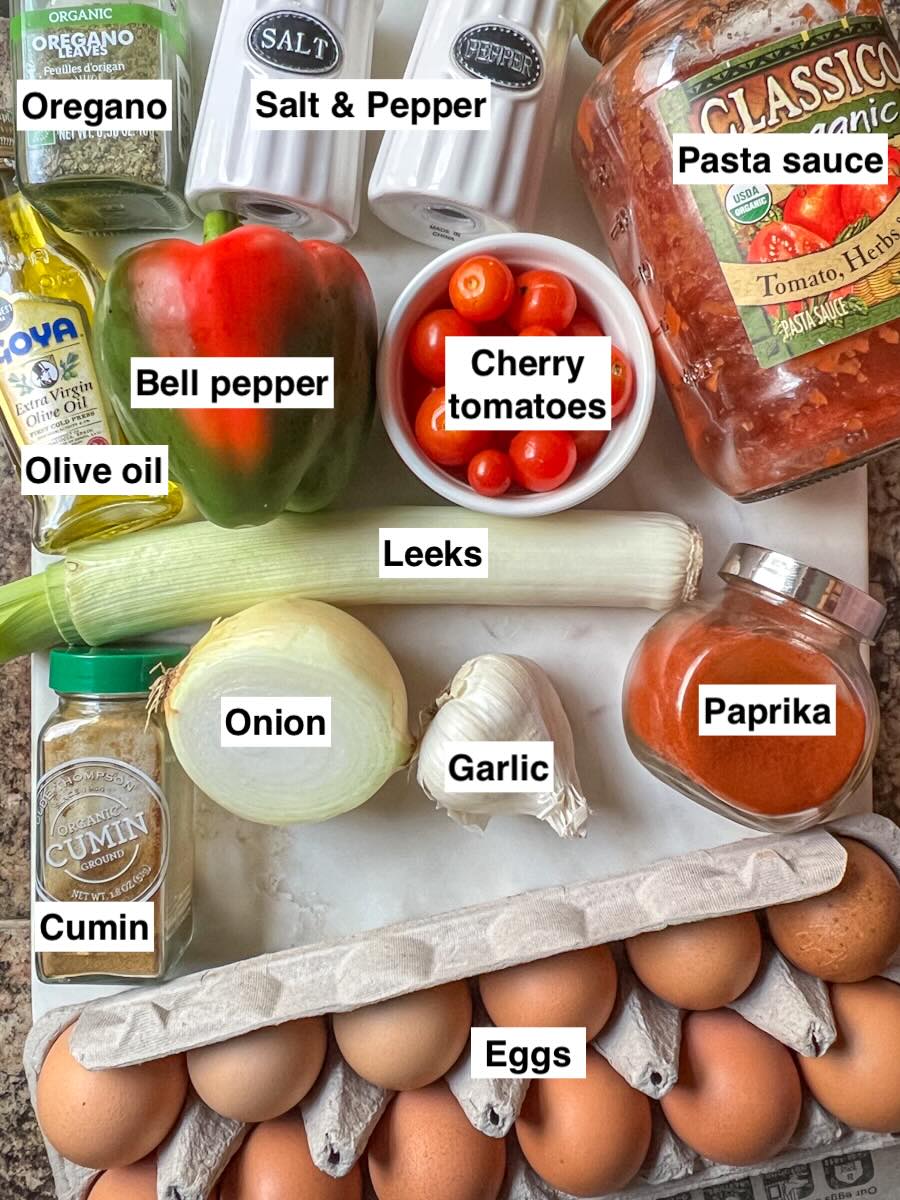 Easy shakshuka with leeks, Ingredients.