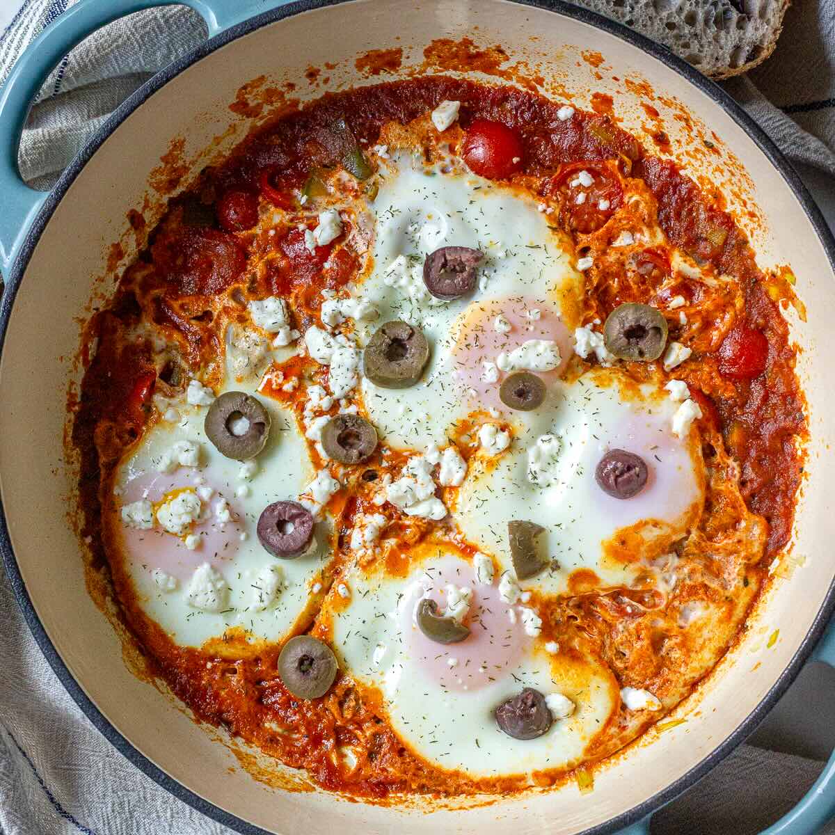 Easy Shakshuka with Leeks and Pasta Sauce (Mediterranean-Inspired Breakfast)