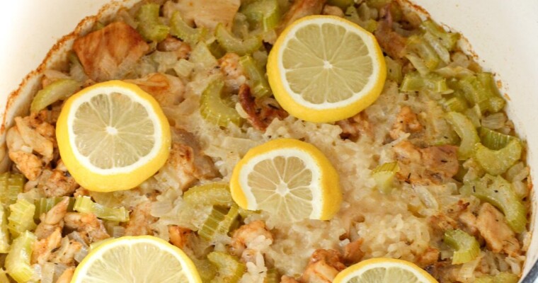 Lemon Butter Chicken Risotto in a Dutch Oven
