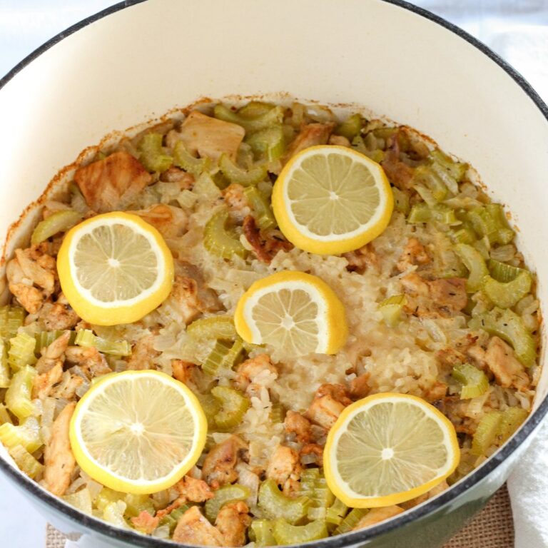 Lemon Butter Chicken Risotto in a Dutch Oven