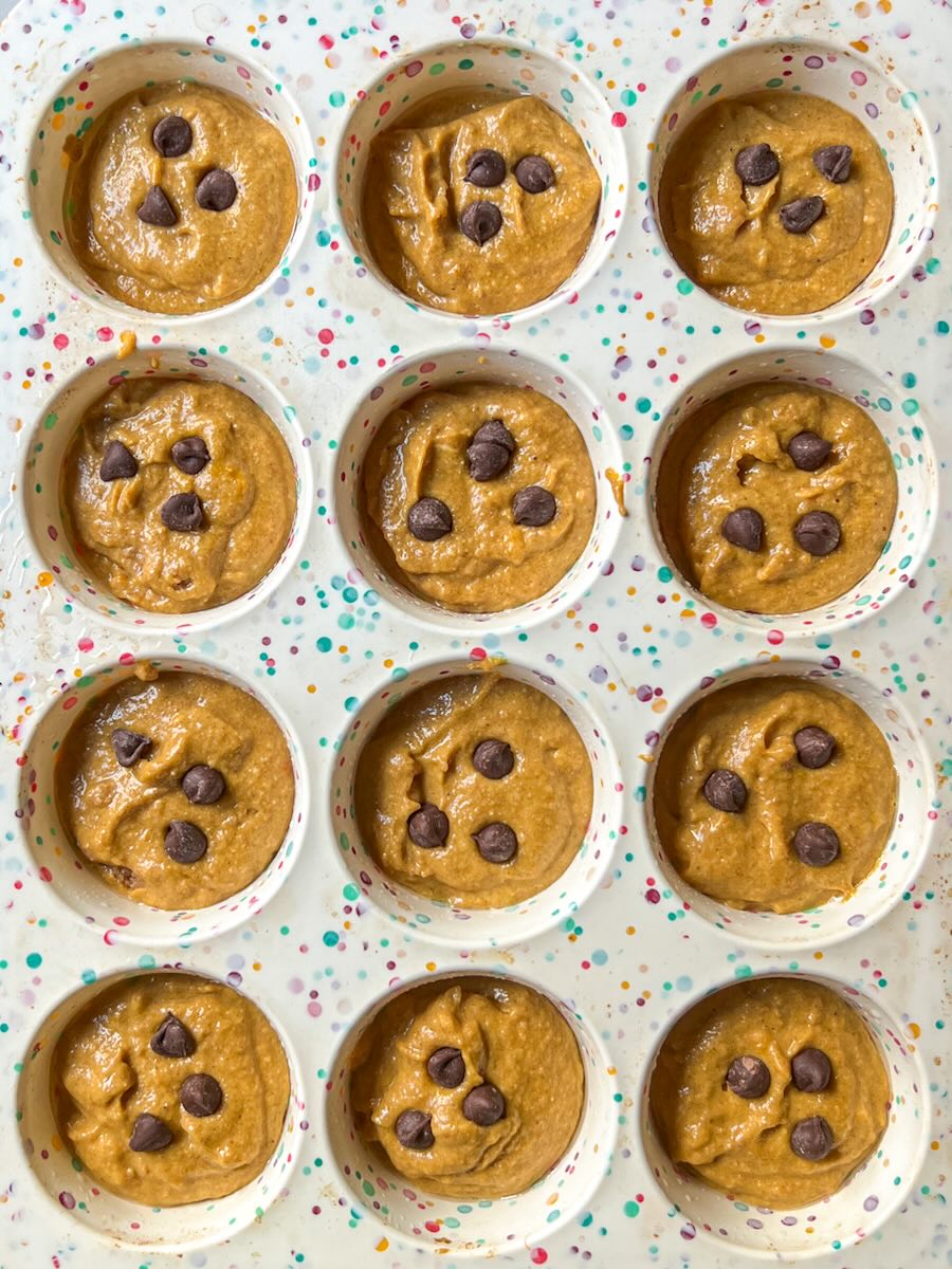 The best moist pumpkin muffins,, place chocolate on top.