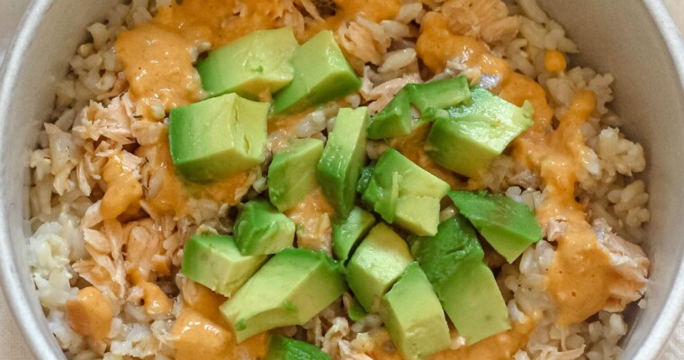 Salmon Rice Bowl with Roasted Pepper Aioli Sauce