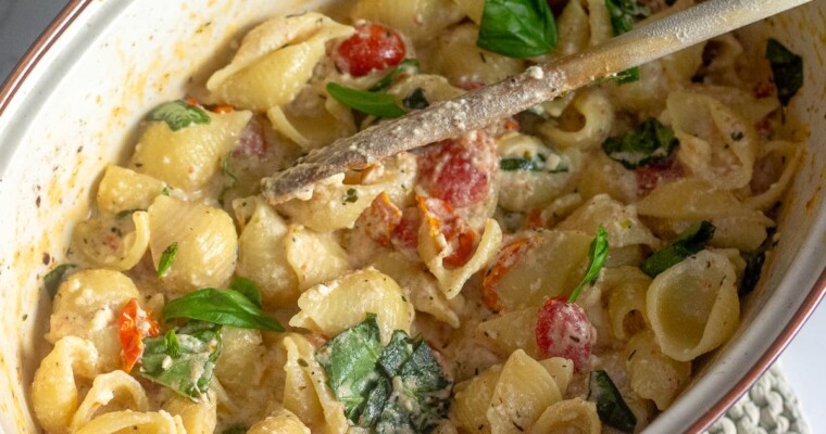 Easy Baked Feta and Tomatoes Pasta with Smoked Salmon
