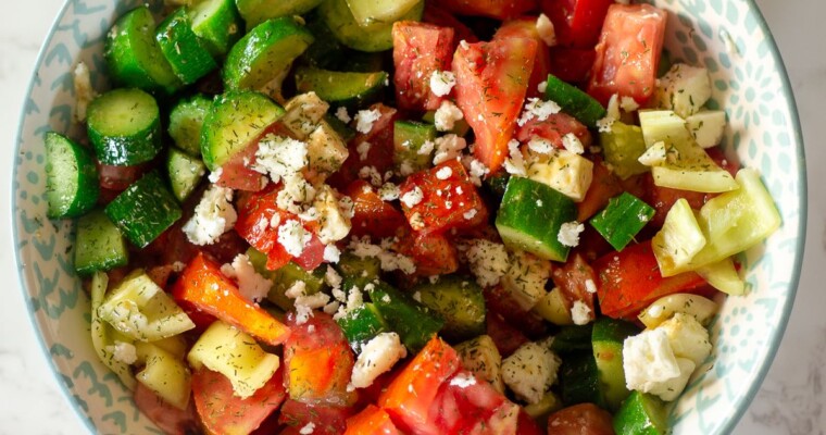 Greek Salad with Heirloom Tomato and Feta Cheese