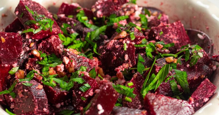 Healthy Beet Salad with Feta Cheese and Walnuts