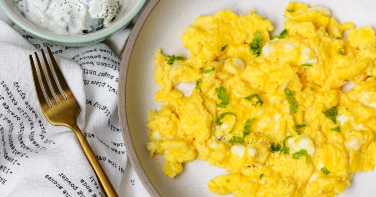 Easy Cheesy Scrambled Eggs with Feta or Cottage Cheese