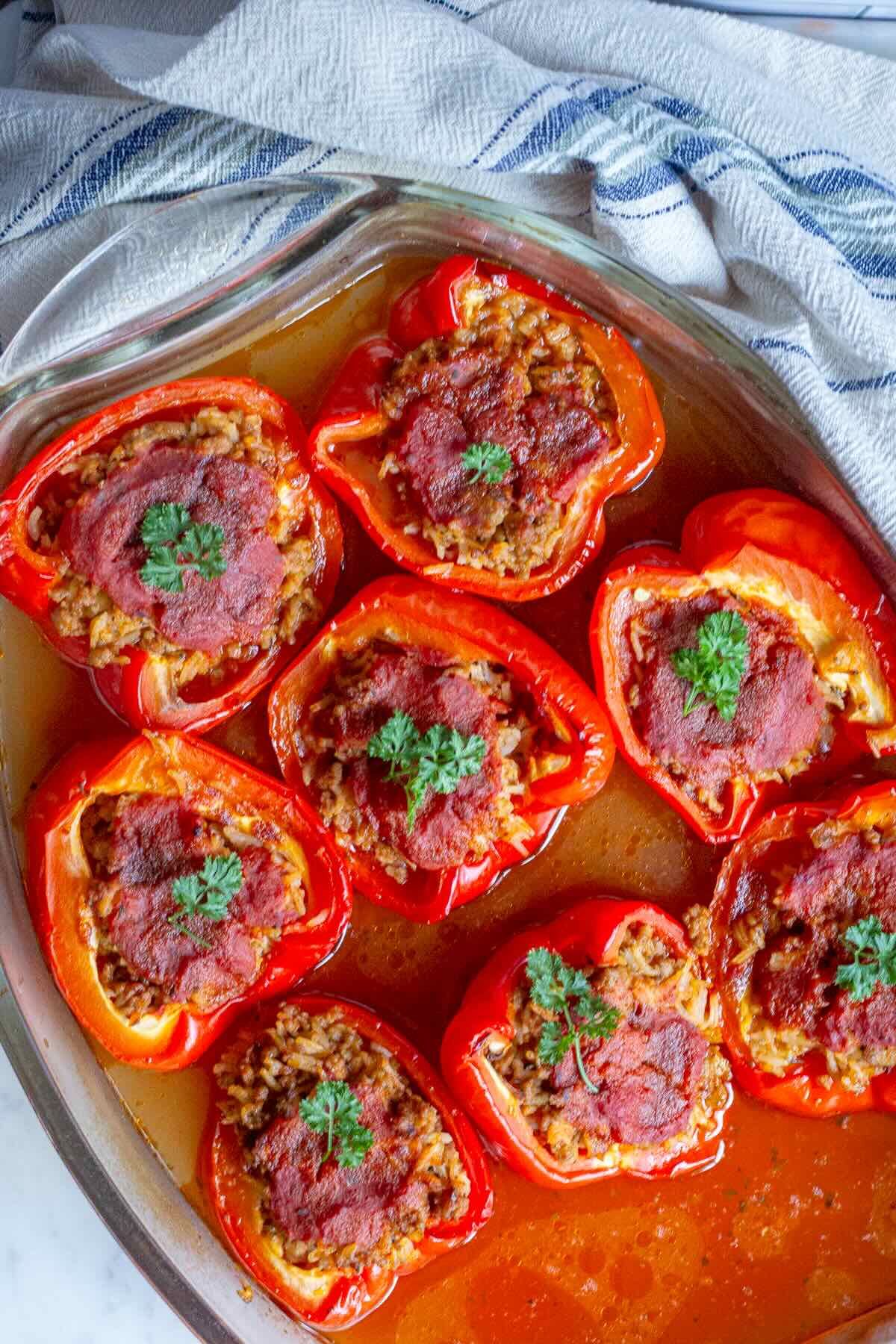 Gluten Free Meat and Rice Stuffed Peppers.