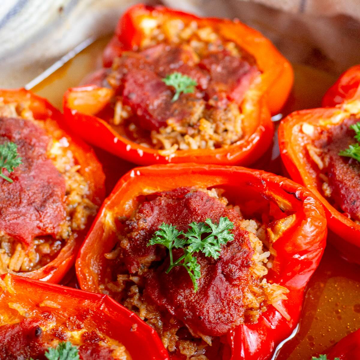 Gluten-Free Meat & Rice Stuffed Peppers