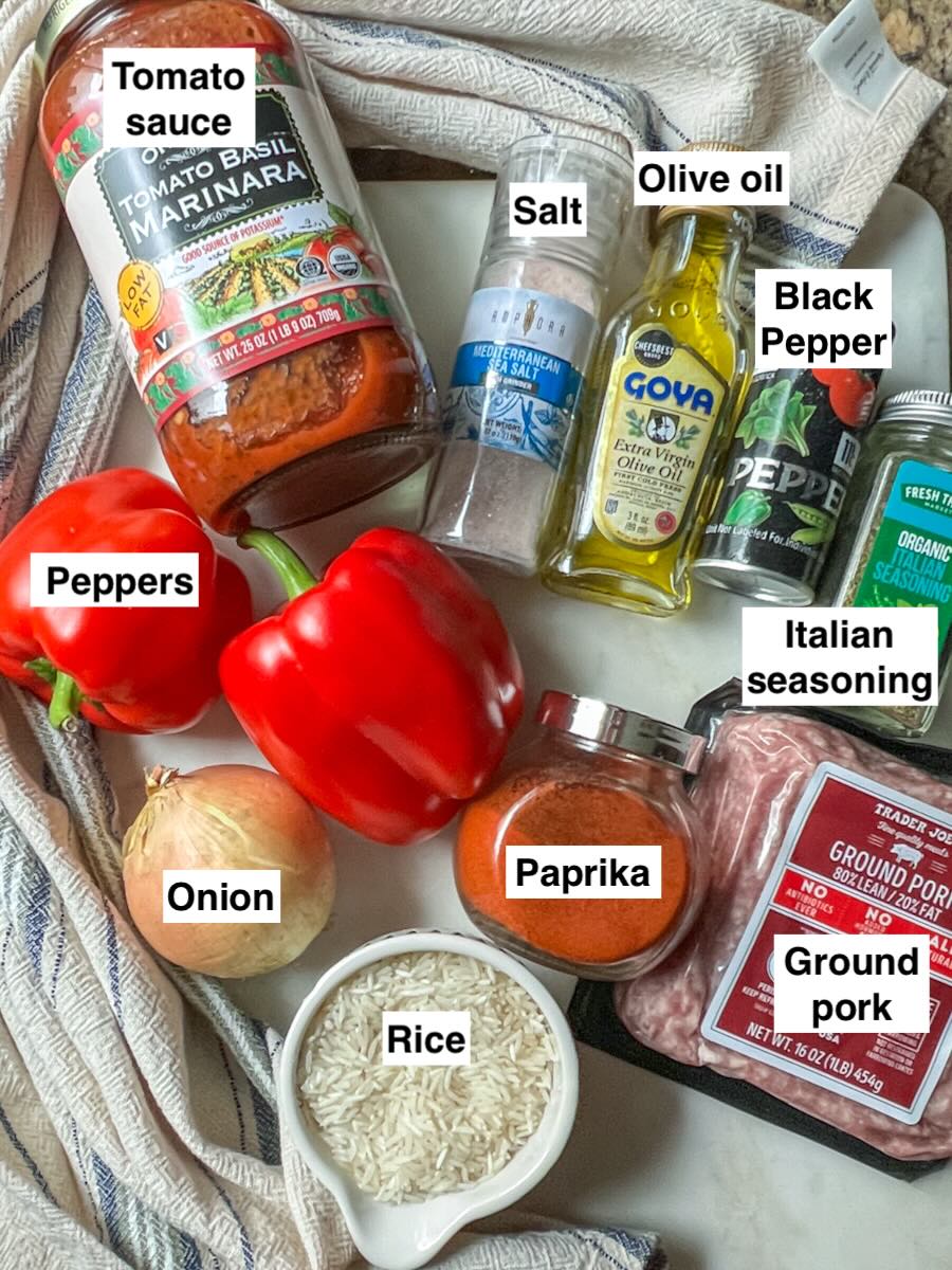 Gluten Free Meat and Rice Stuffed Peppers, Ingredients.