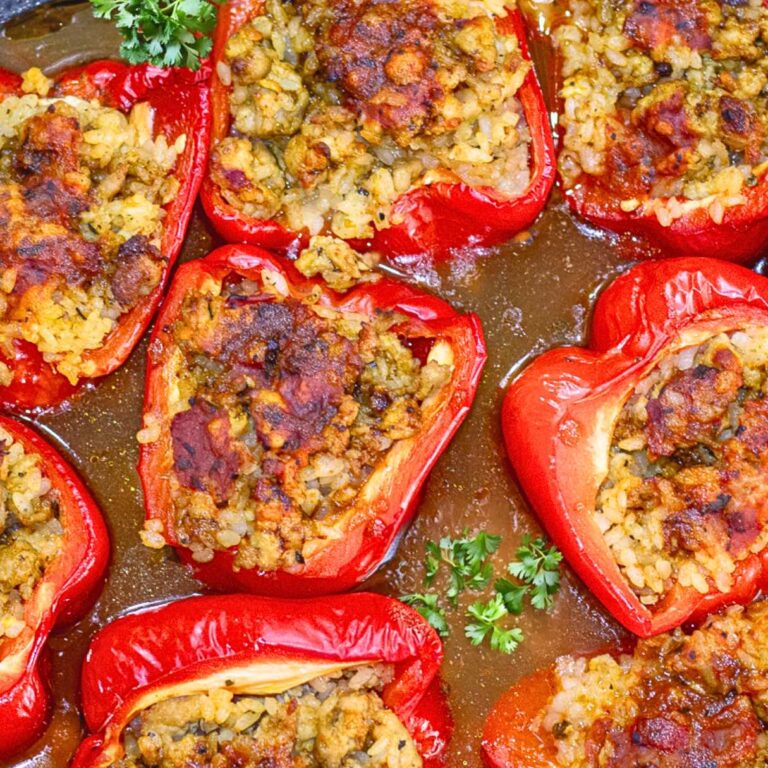 Easy Gluten Free Meat and Rice Stuffed Peppers