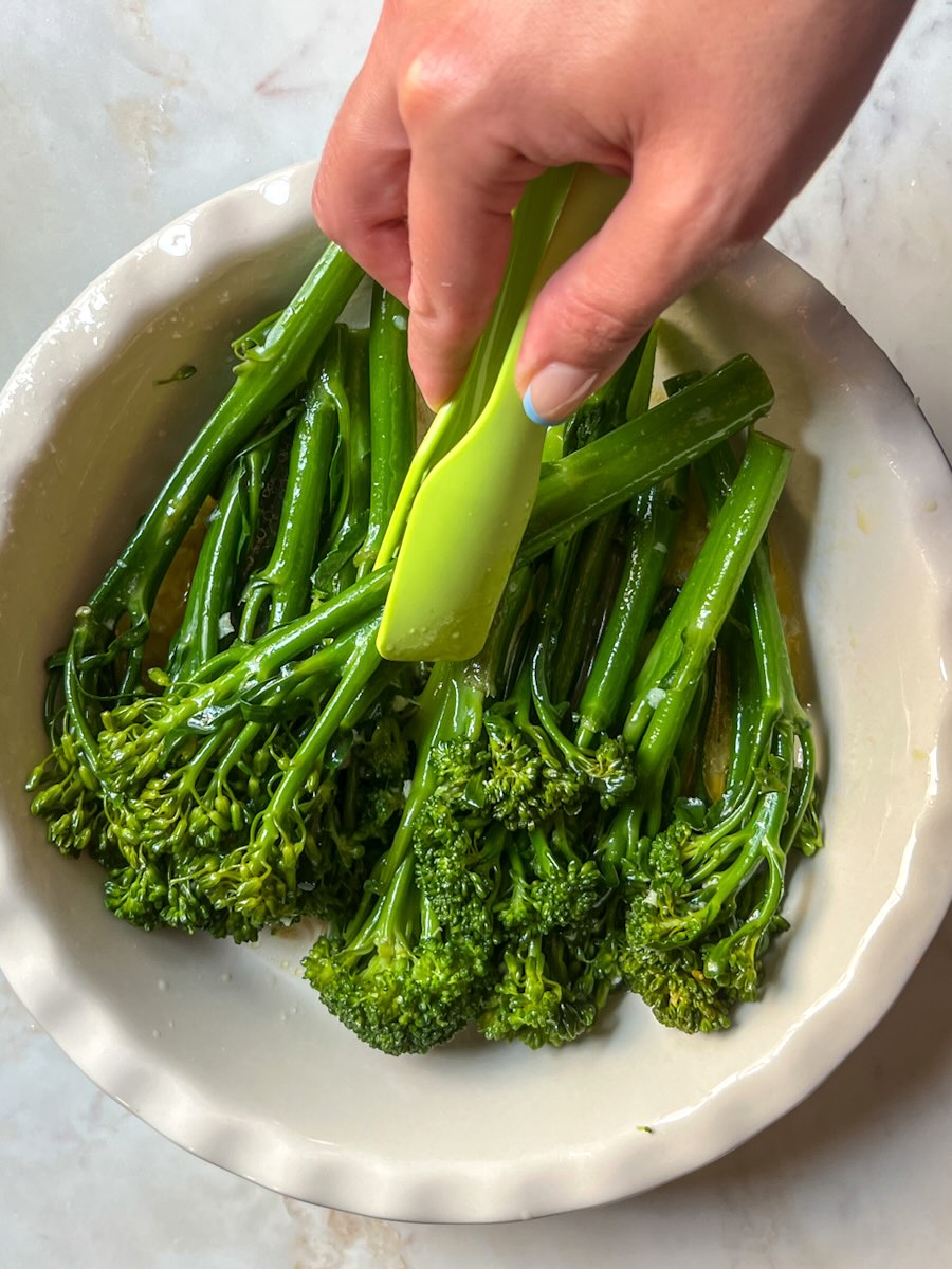 Steamed Broccolini with garlic and lemon, toss everything together.