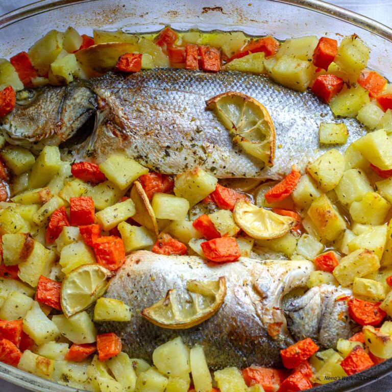 Mediterranean Oven Roasted Whole Branzini with Vegetables