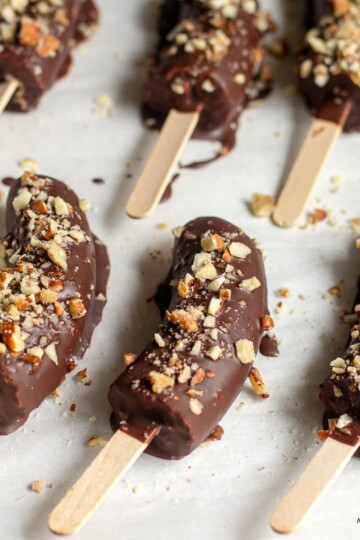 Frozen Chocolate Covered Banana Pops Coated with Nuts