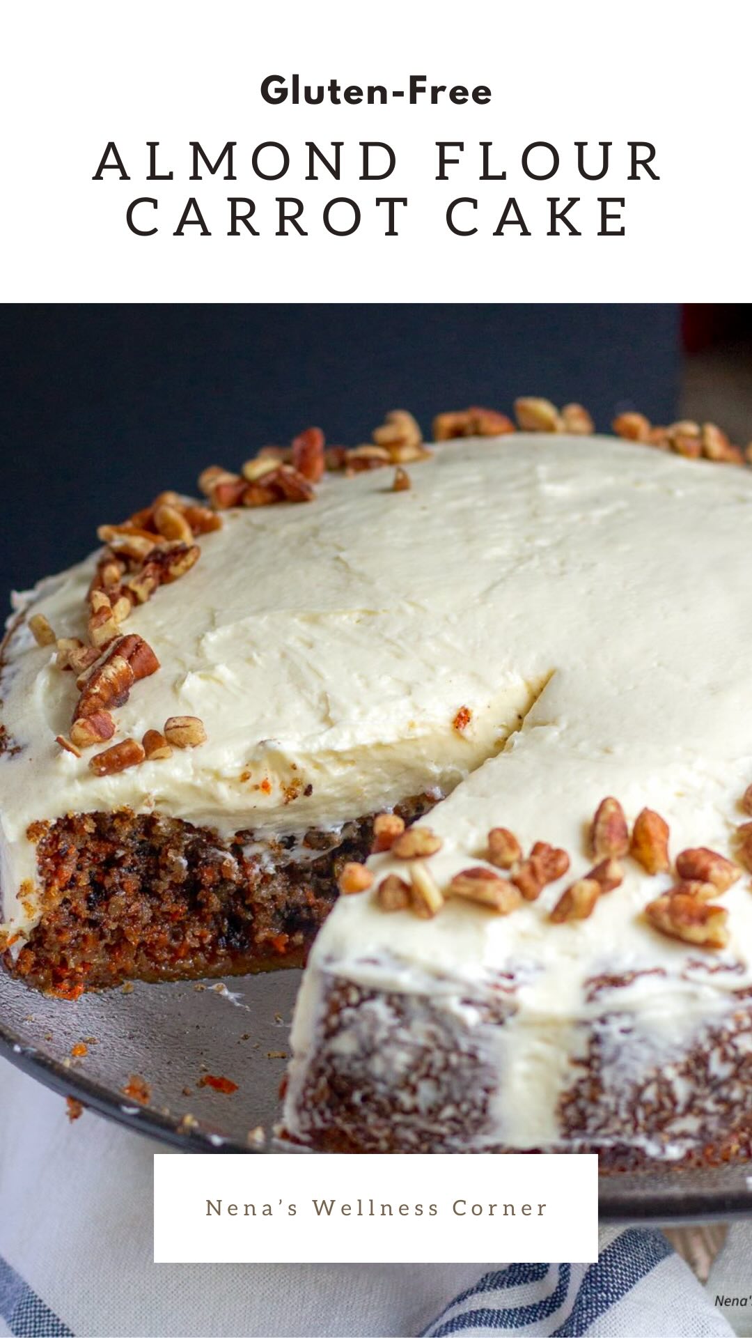 Gluten-free Carrot Cake with Almond Flour on a serving plate Pinterest Pin