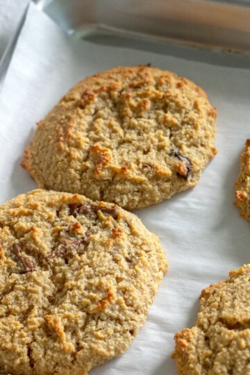 Gluten Free Chocolate Chip Cookies with Almond Flour on a Baking Sheet