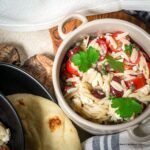 Lemon orzo with feta salad served in a bowl
