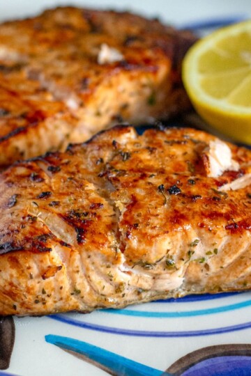 Air fryer maple salmon fillets on a plate