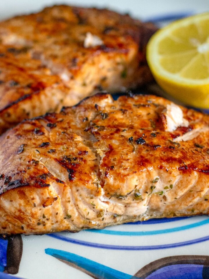 Air fryer maple salmon fillets on a plate
