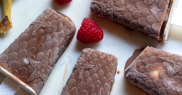 Creamy Chocolate Banana & Raspberry Popsicles