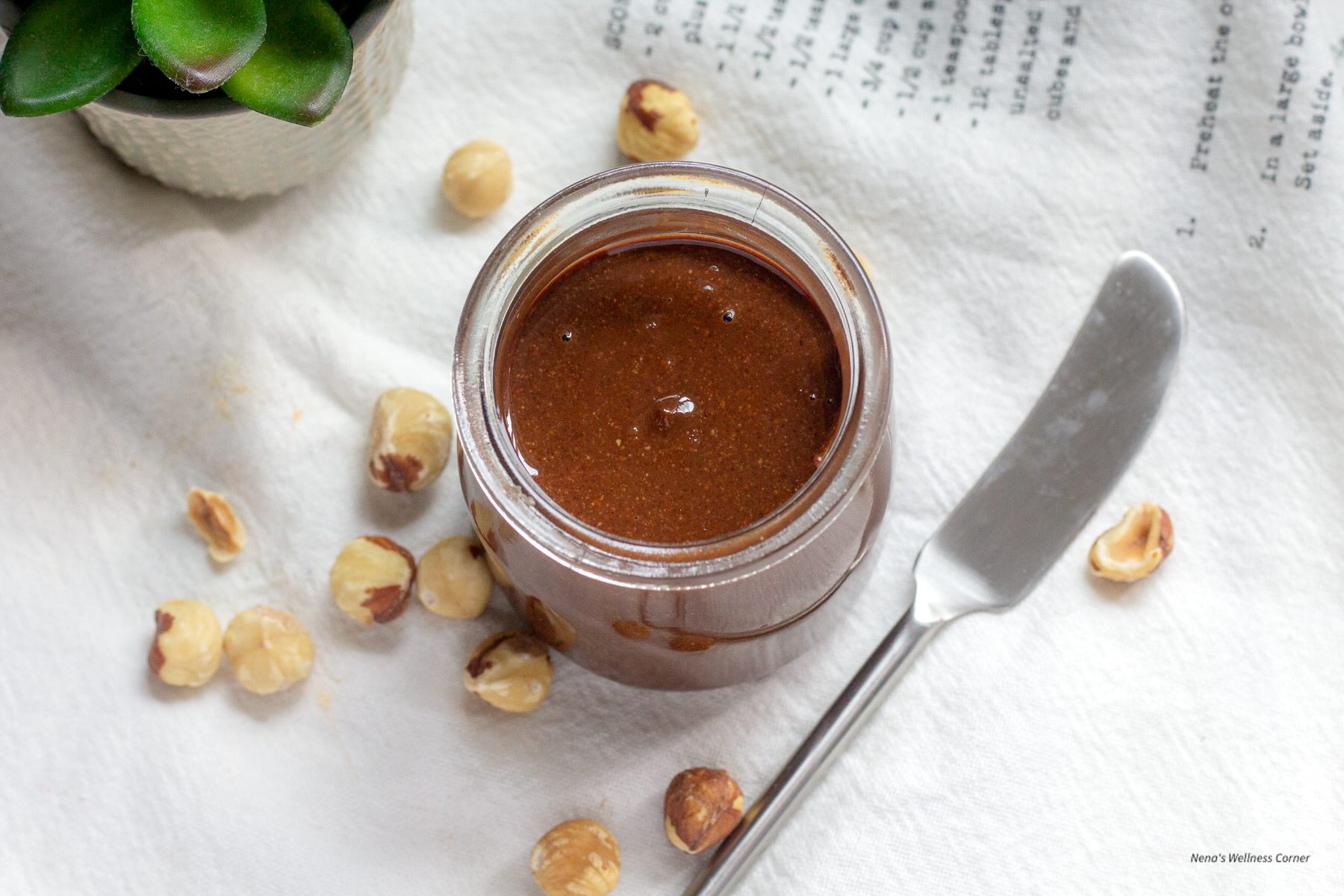 Homemade Chocolate Hazelnut Spread with Coconut Oil and Cococnut Sugar in a Jar