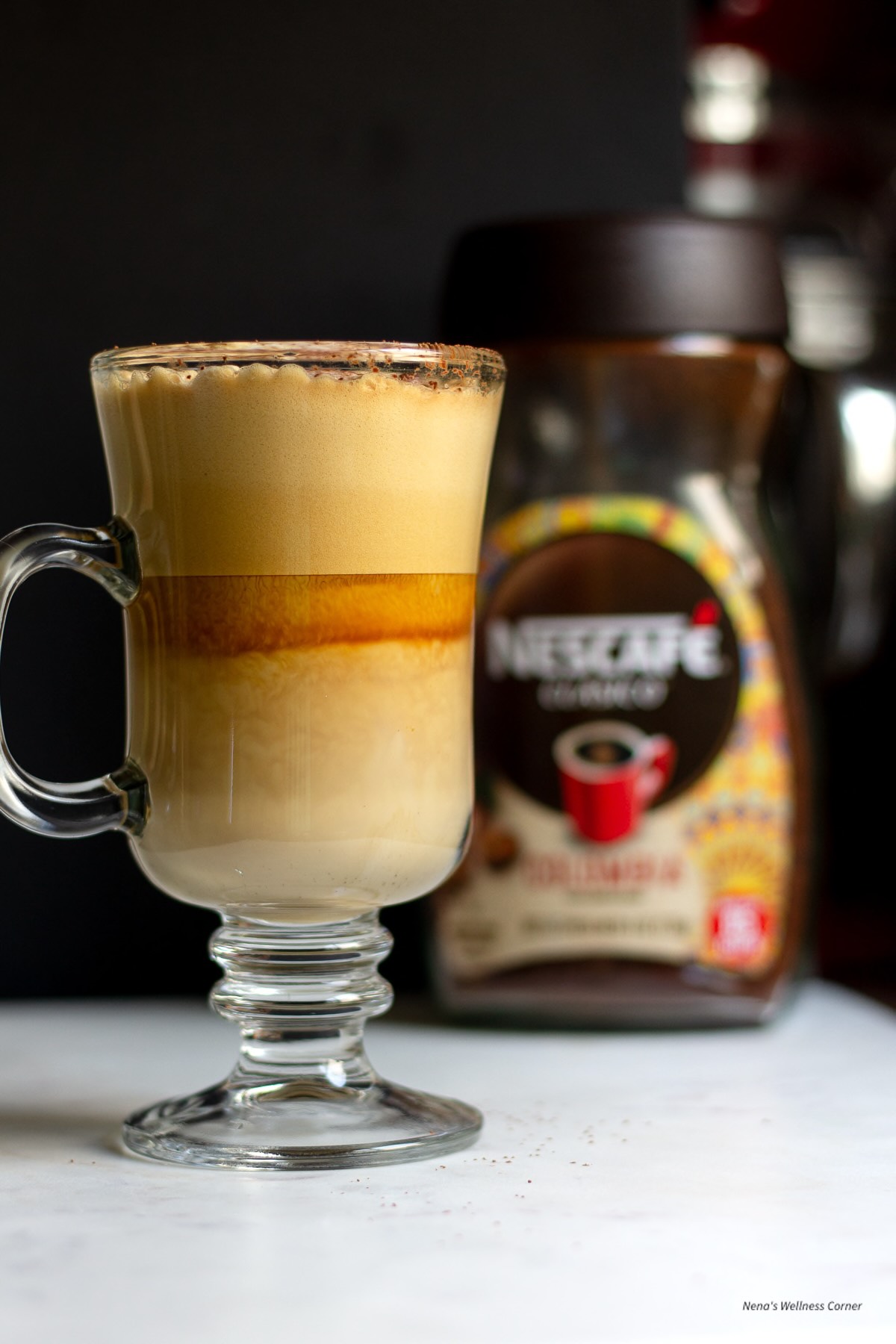 Nescafe frappe (Greek frappe coffee) served in a glass cup