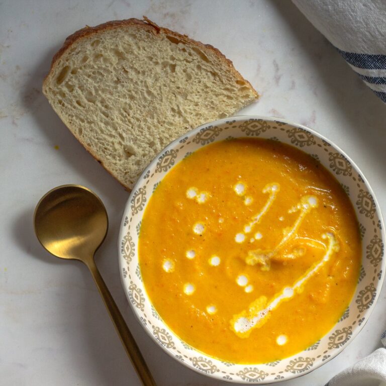 Creamy Butternut Squash and Carrot Soup with Ginger and Turmeric