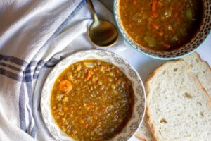 Carrot Lentil Soup in Bowls