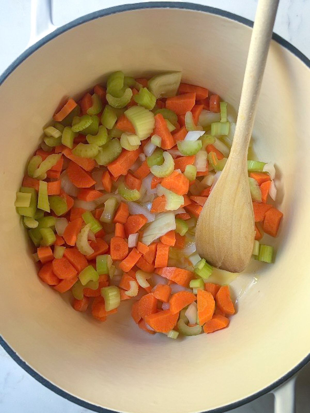 Vegetable soup with barley or farro, saute garlic, carrots and celery.