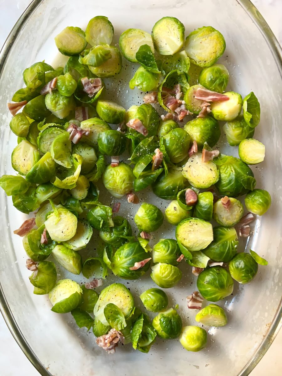 Oven Baked Brussels Sprout with Prosciutto, add the prosciutto.