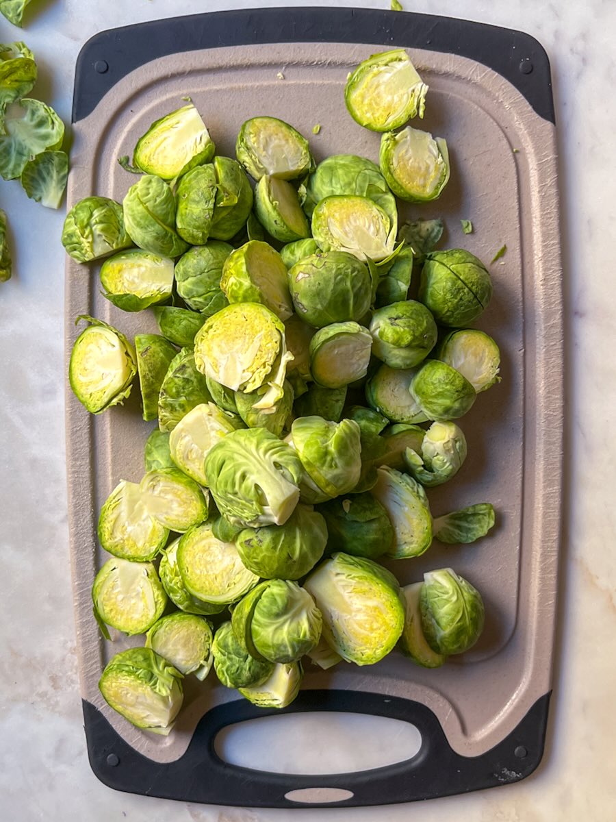 Oven Baked Brussels Sprout with Prosciutto, cut Brussels sprouts.