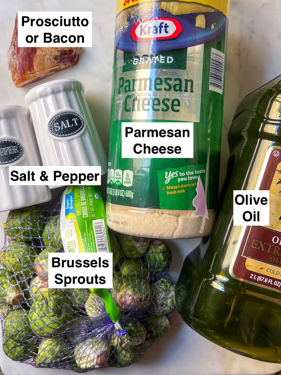 Oven Baked Brussels Sprout with Prosciutto, ingredients.