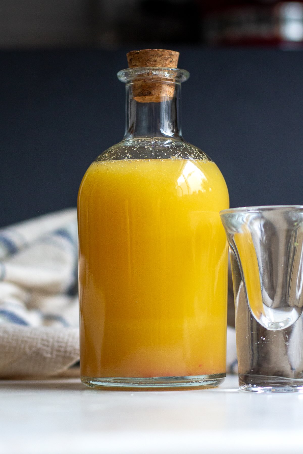 Gut Refresher Shots with apple, lemon, ginger, apple cider vinegar, and coconut water in a bottle. 