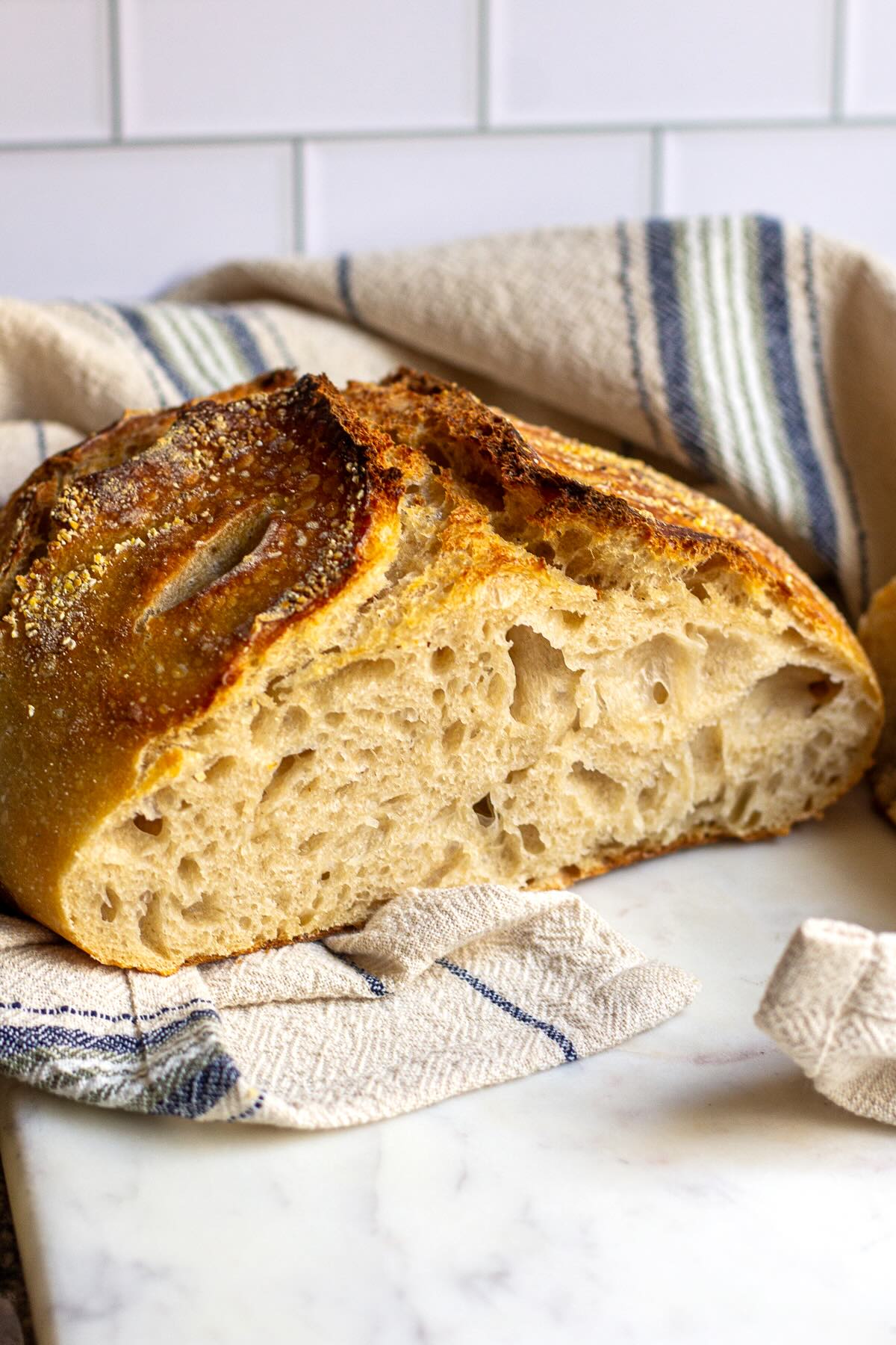 Sourdough Bread Recipe for Beginners cut in half