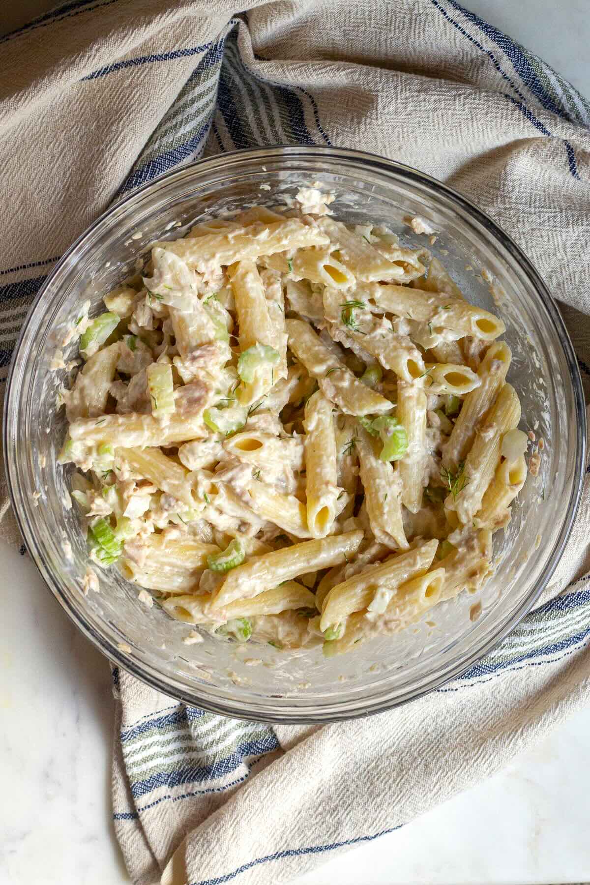 Tuna Pasta Salad with Dill Served in a Bowl
