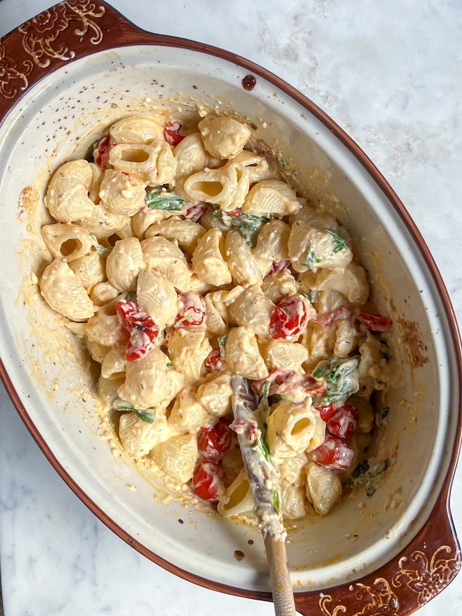 Baked feta pasta, mix all together.