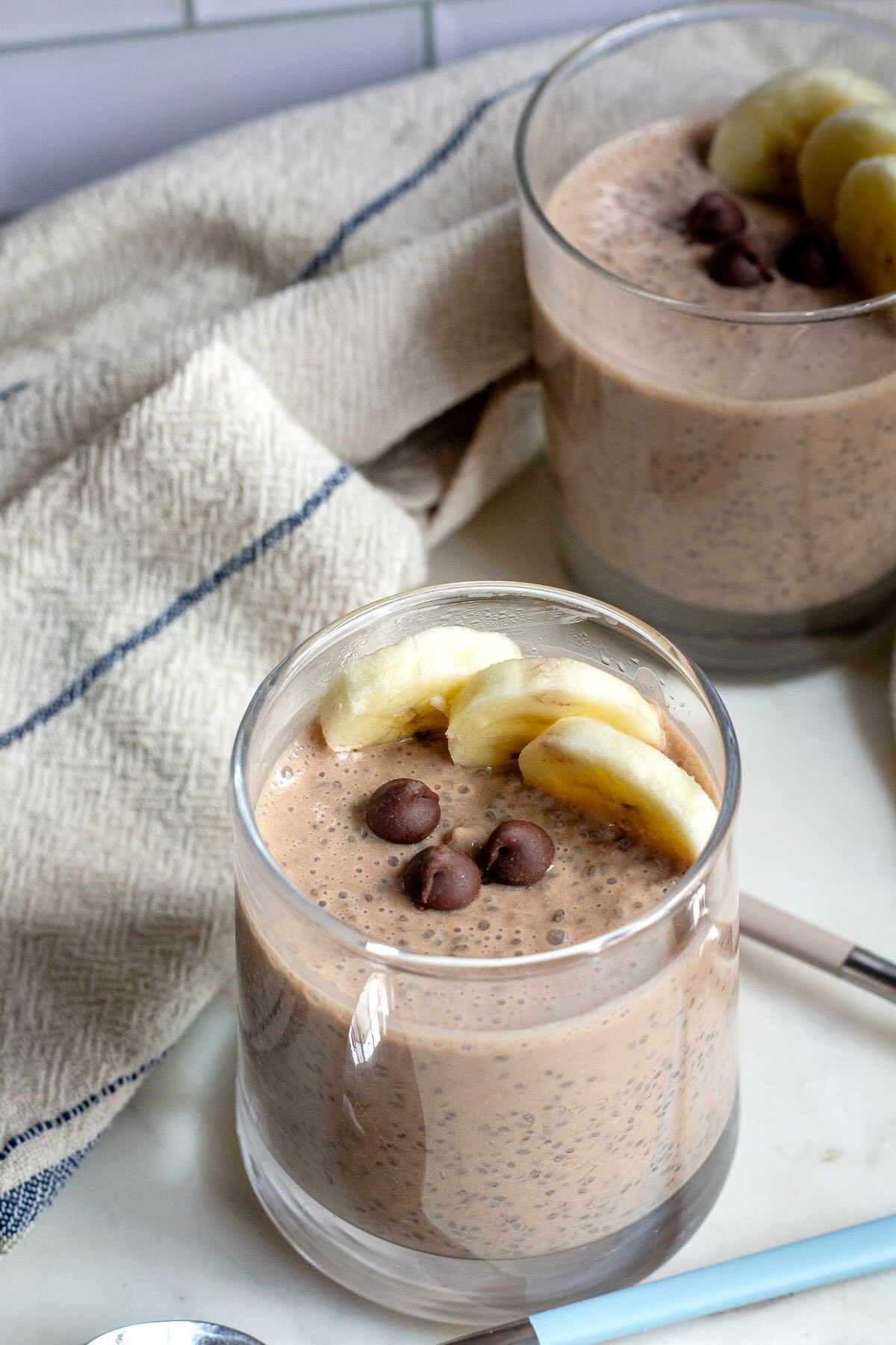 Banana Chia Seed Pudding served in cups.