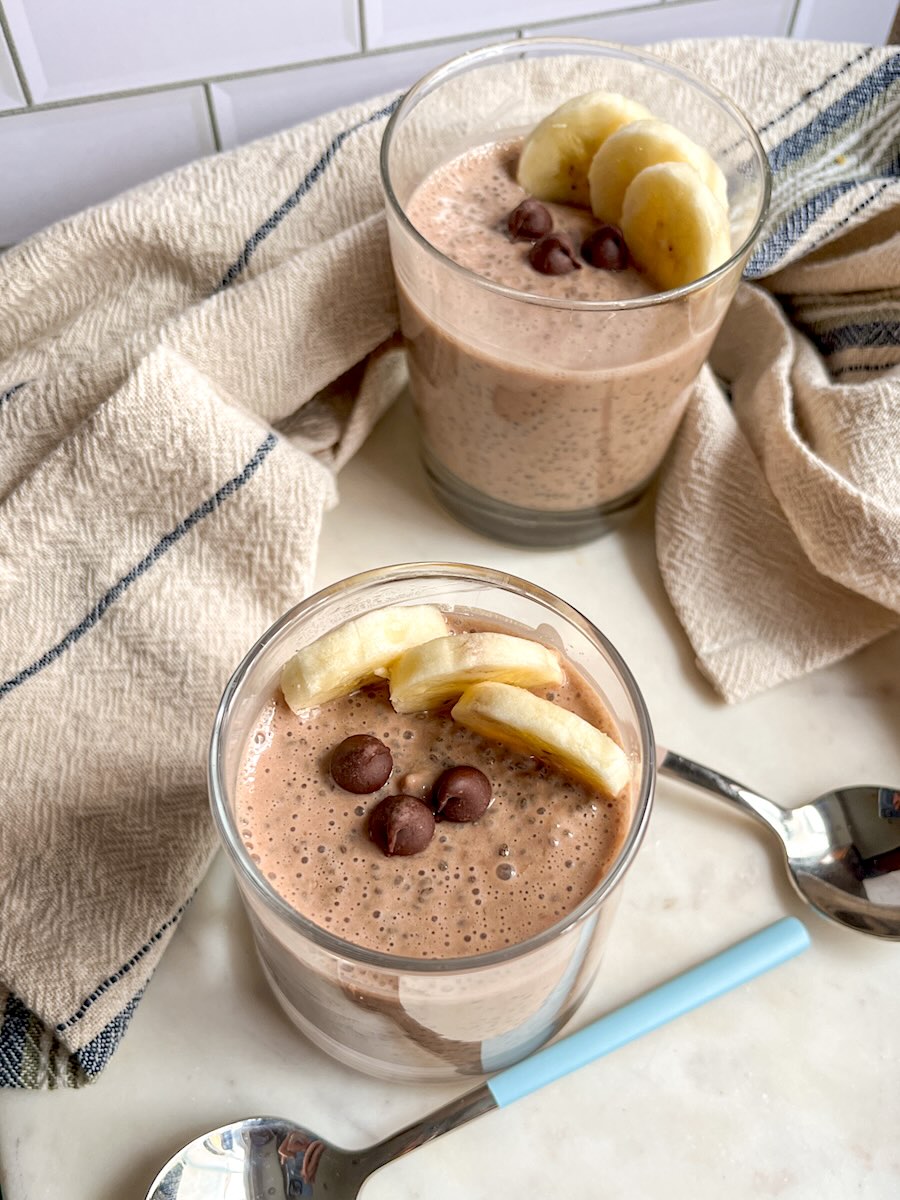 Banana Chia Seed Pudding in cups.