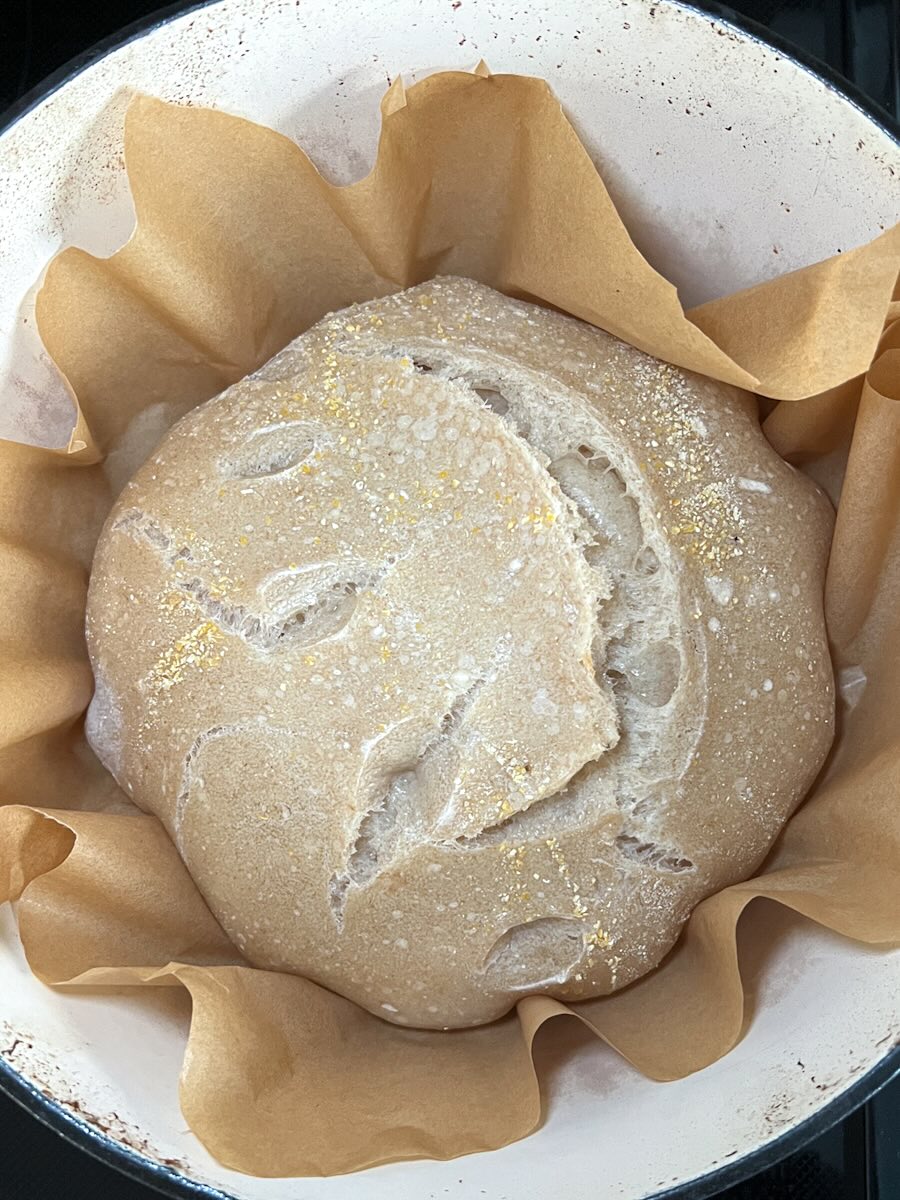 Sourdough bread recipe for beginners, lower the temperature mid baking.
