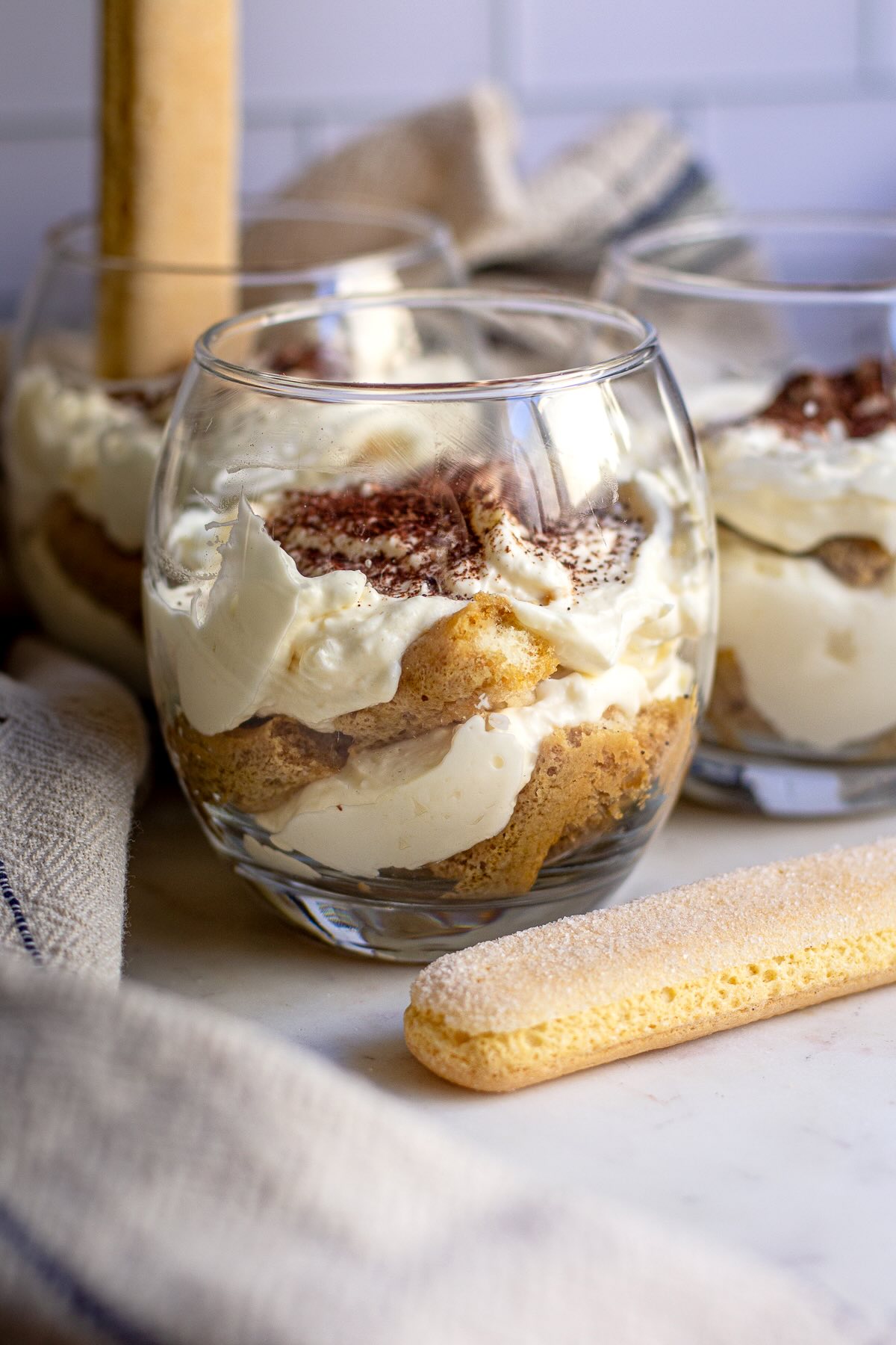 Tiramisu in a cup made with no mascarpone and no egg.