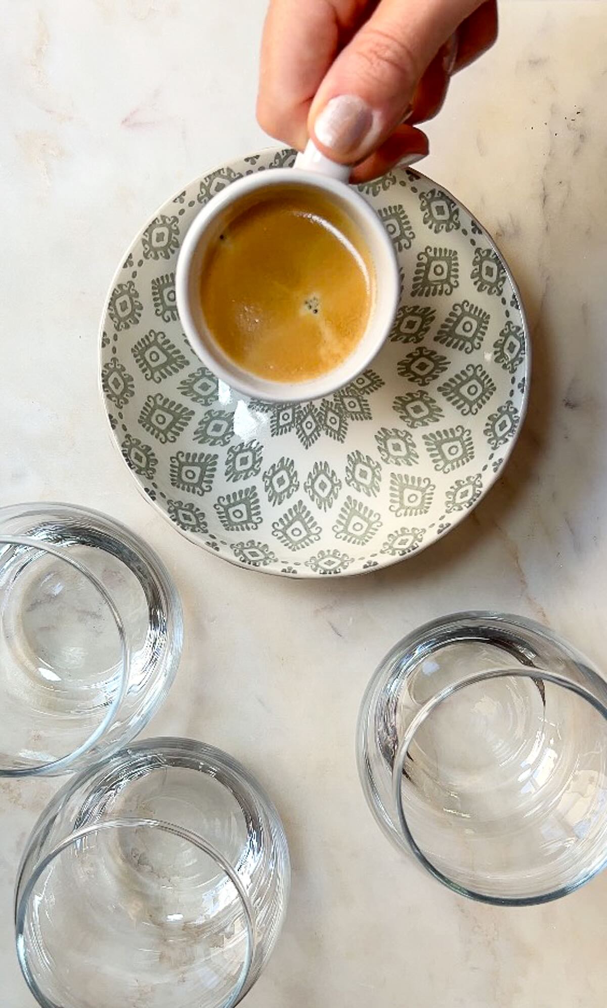 Tiramisu cups without mascarpone, making espresso shots for dipping ladyfingers. 