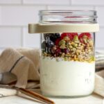 Greek Yogurt Fruit and Nuts Parfait Breakfast.