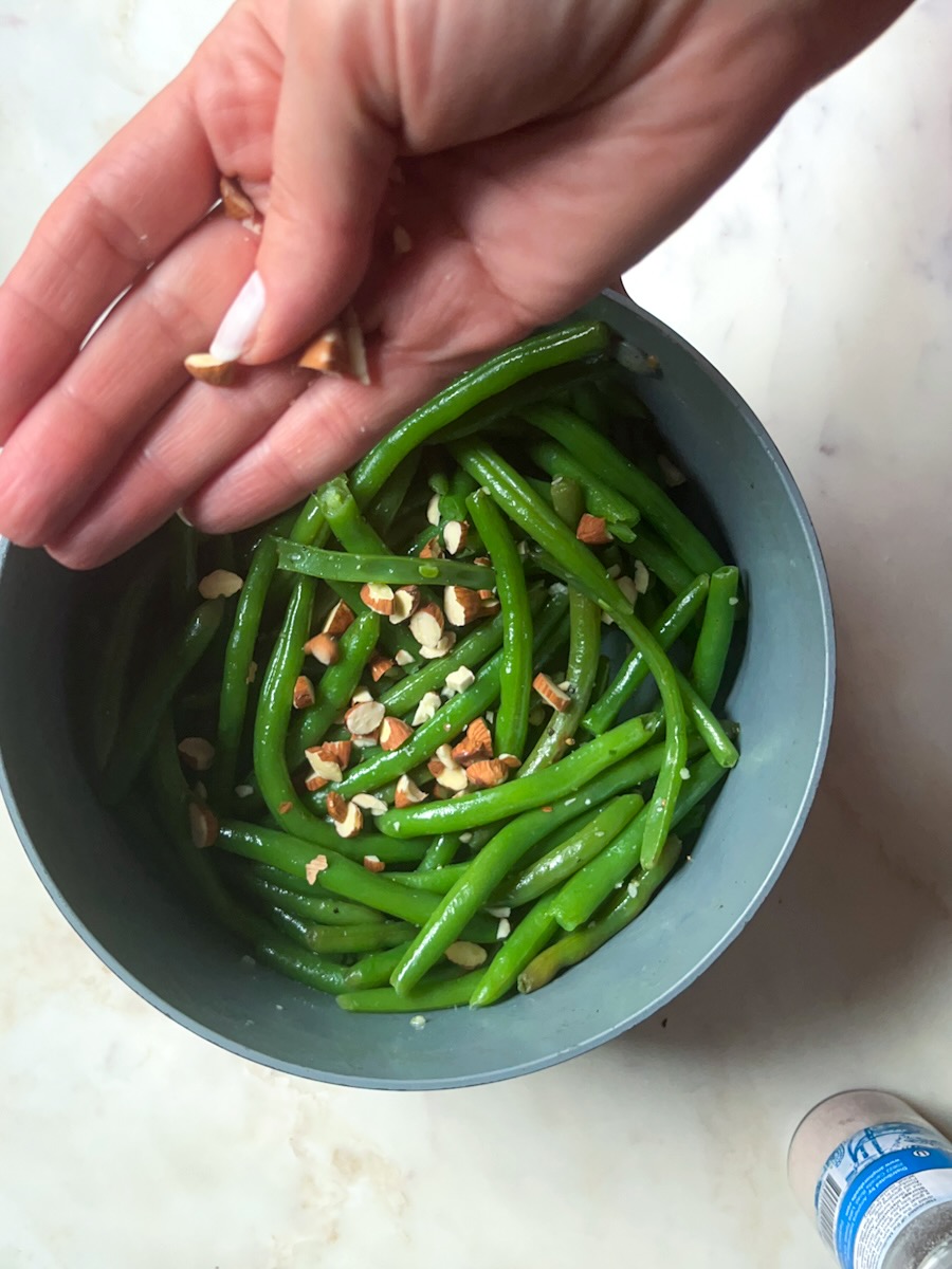 Green Beans with Garlic, Stir in a handful of chopped fresh almonds.