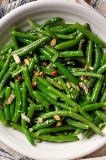 Green Beans with Garlic and Butter and sprinkled with almonds.