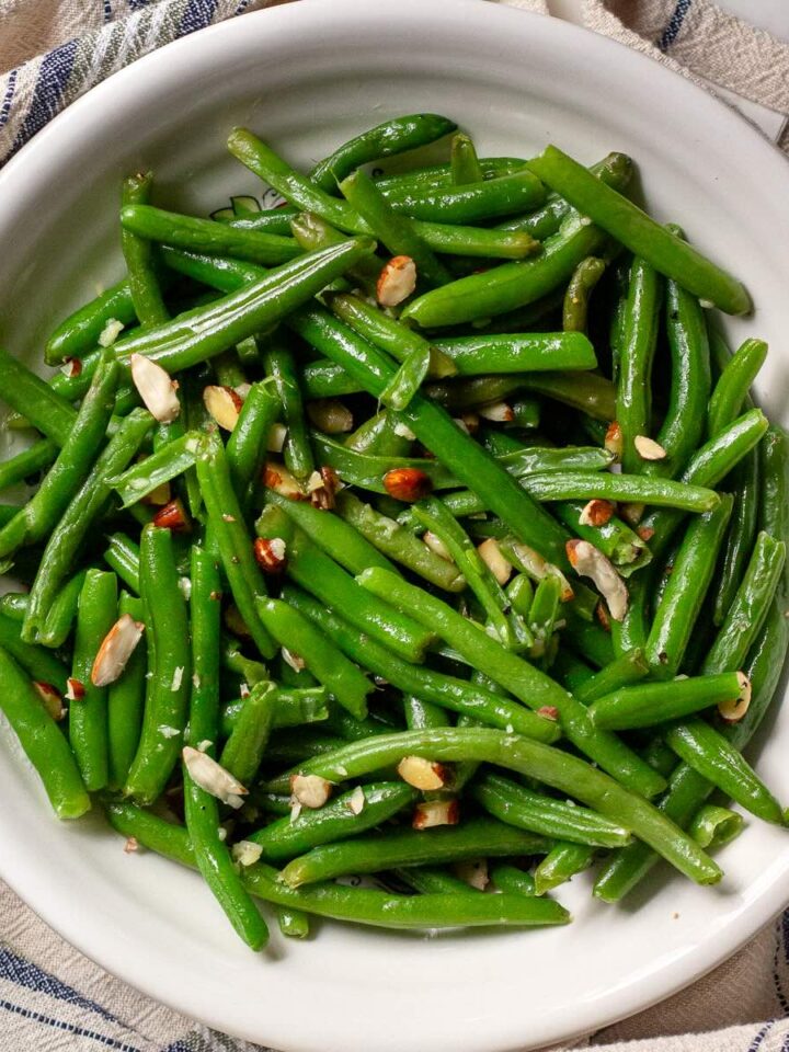Green Beans with Garlic and Butter and sprinkled with almonds.
