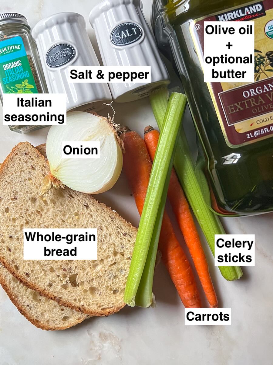 Vegetable stuffing casserole, ingredients.