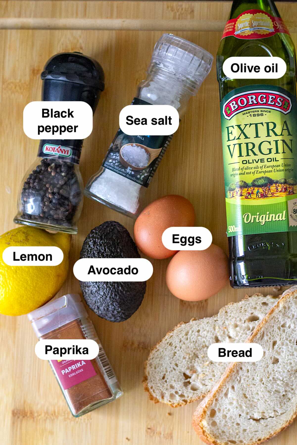 Avocado Egg Toast Ingredients.