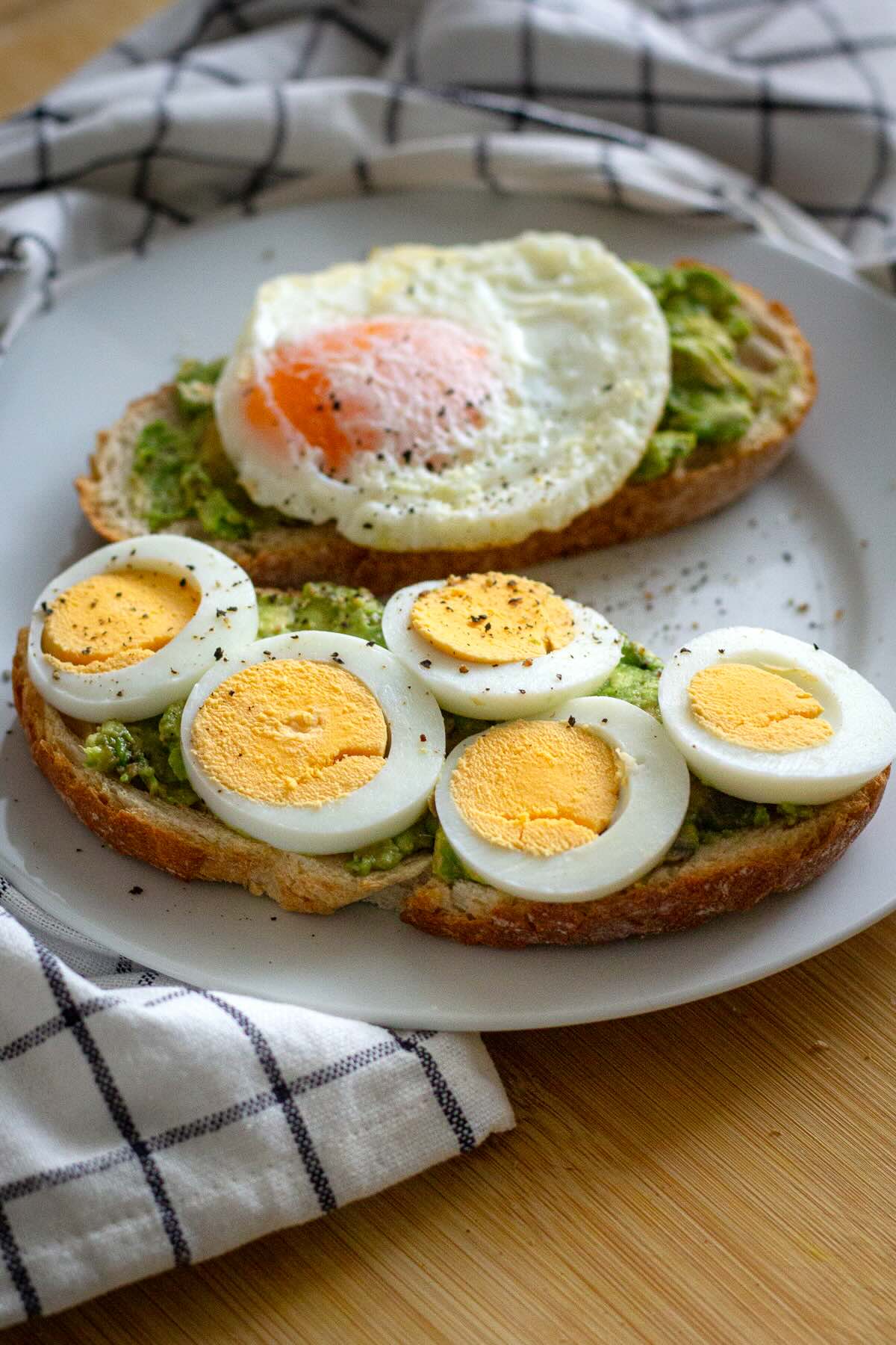 Egg Avocado Toast Two Ways with Boiled Egg and Fried Egg.