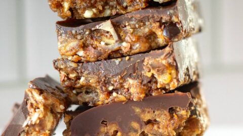 Date and nut bars served on a plate.