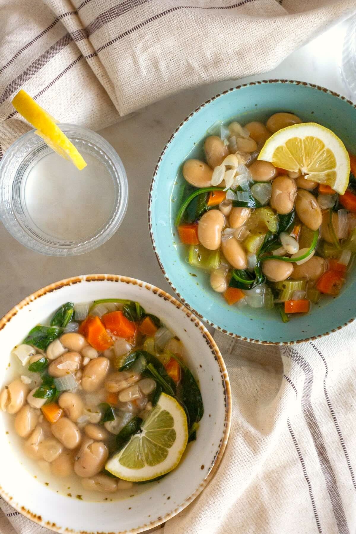 Lemon White Bean Soup served in bowls